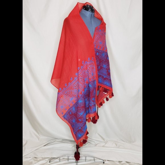 🧚HOST PICK🧚Nanette Lepore Silk and Wool Wrap/Scarf in Crimson and Imperial EUC - Picture 2 of 14